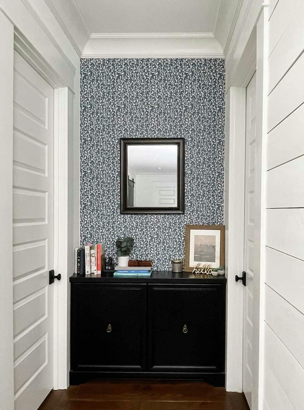 Repeat pattern wallpaper hallway application