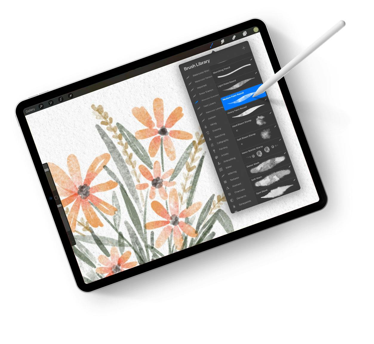 Watercolor florals in Procreate is 100% self-paced learning